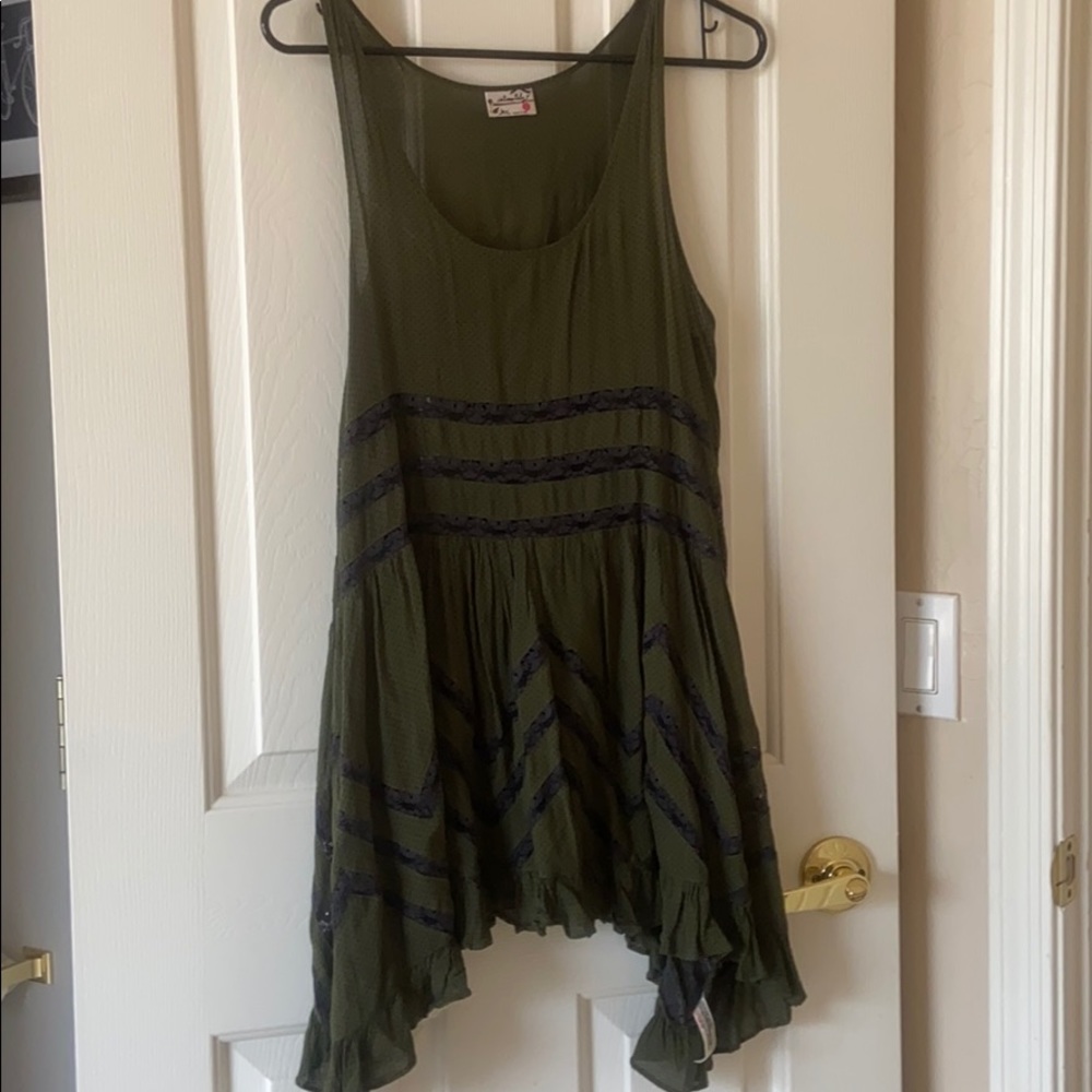 Free People Lace Trapeze Slip - olive green/black
